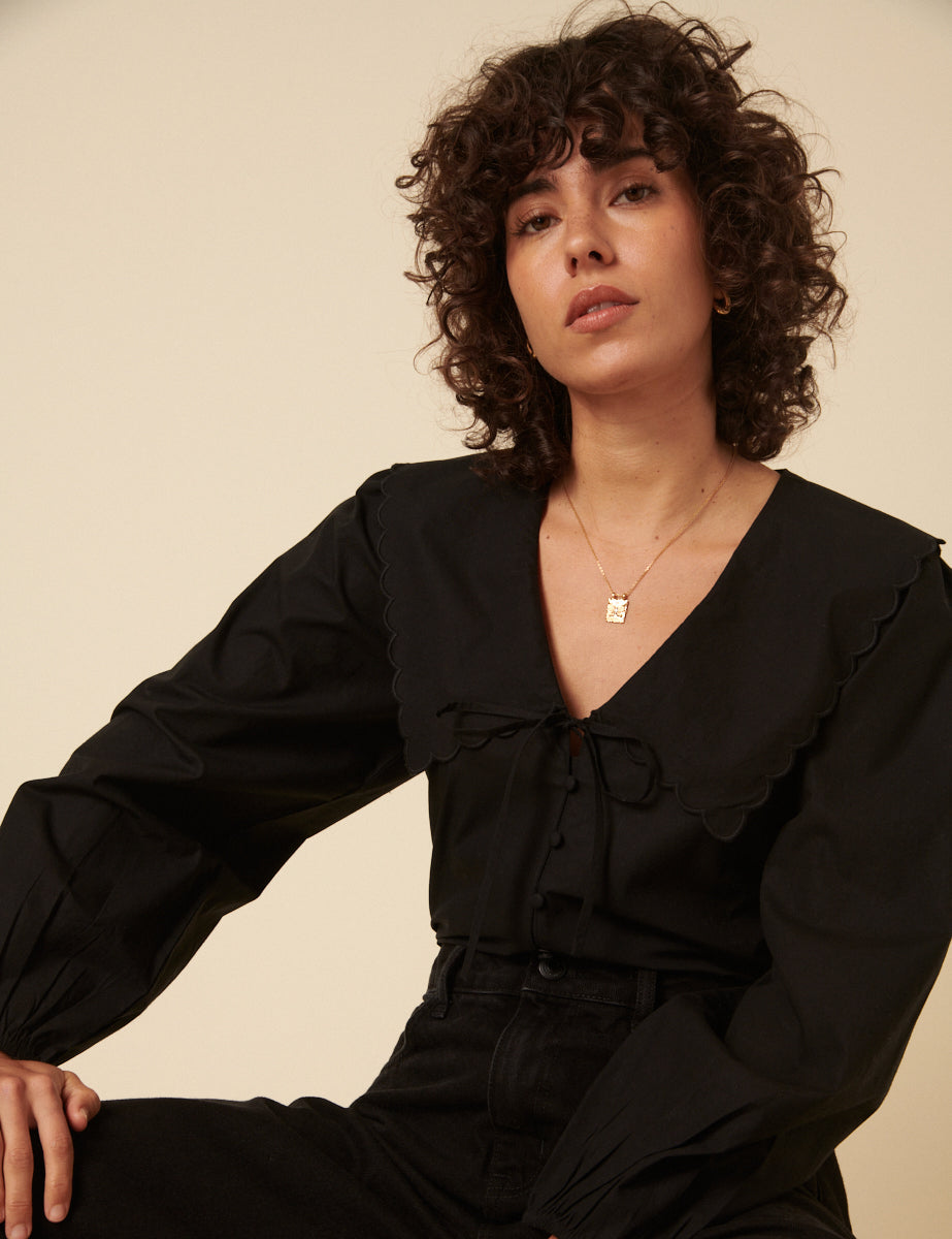 Black Long Sleeve Birdie Blouse