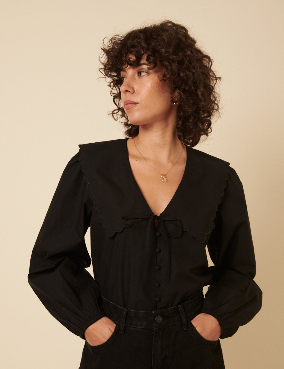 Black Long Sleeve Birdie Blouse