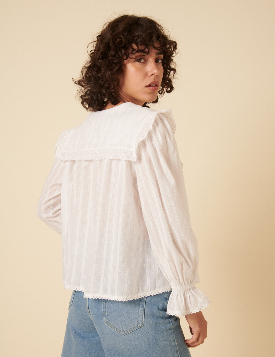 White Floral Embroidered Blouse