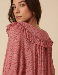 Pink Frill Collar Floral Printed Blouse