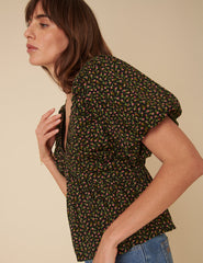 Black Floral Short Sleeve Top