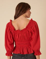 Red Tie Front Blouse