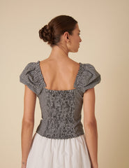 Black Gingham Puff Sleeve Top