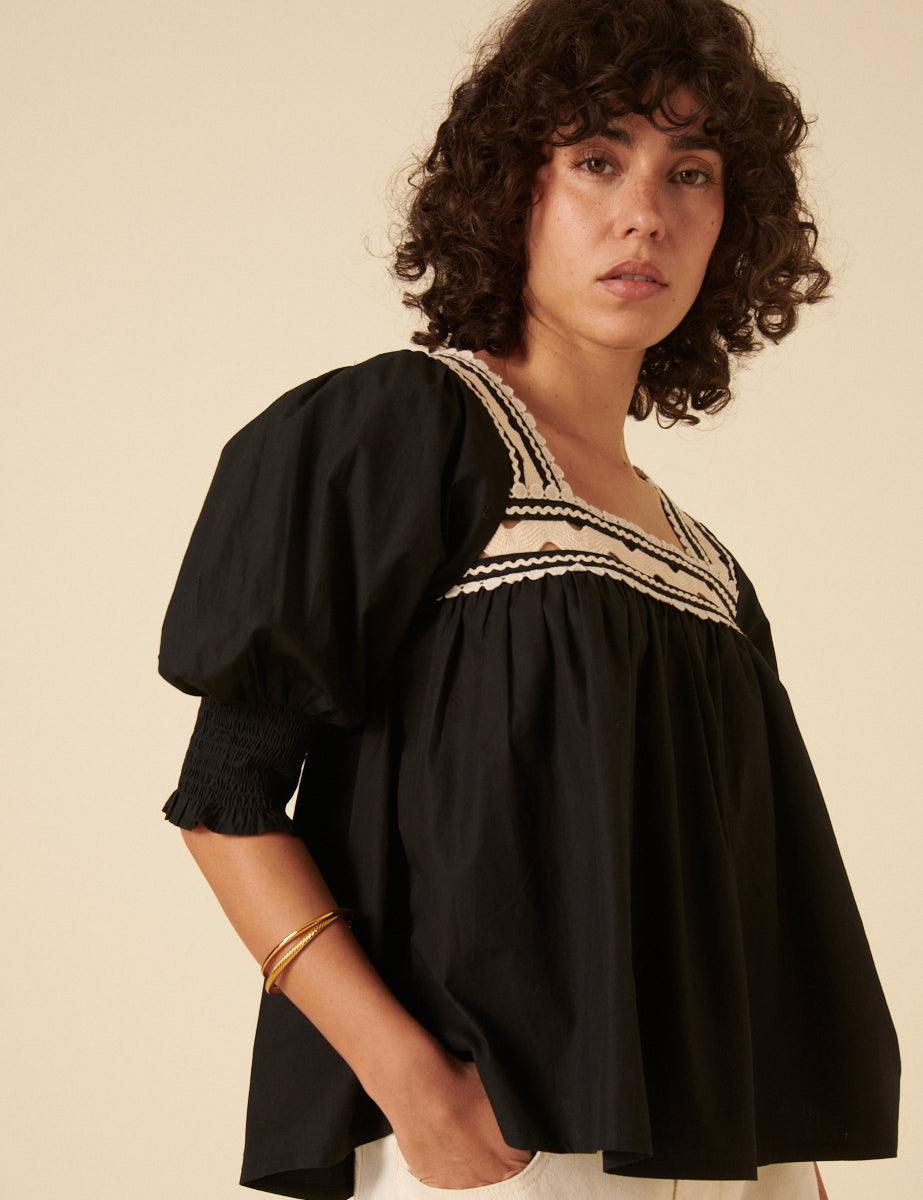 Black Crochet Trim Blouse