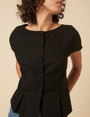 Black Tailored Pleated Blouse