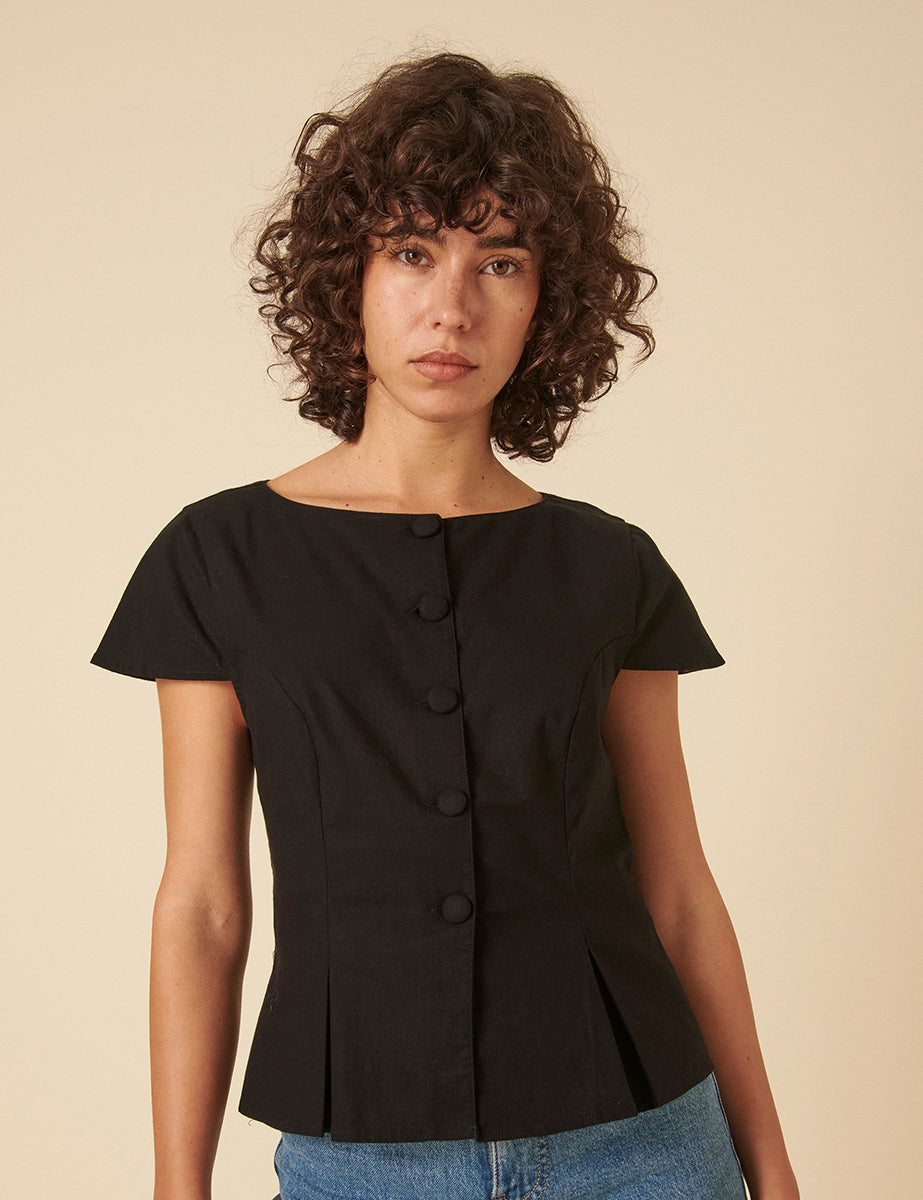 Black Tailored Pleated Blouse