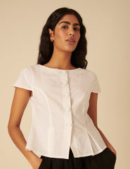 White Tailored Pleated Blouse