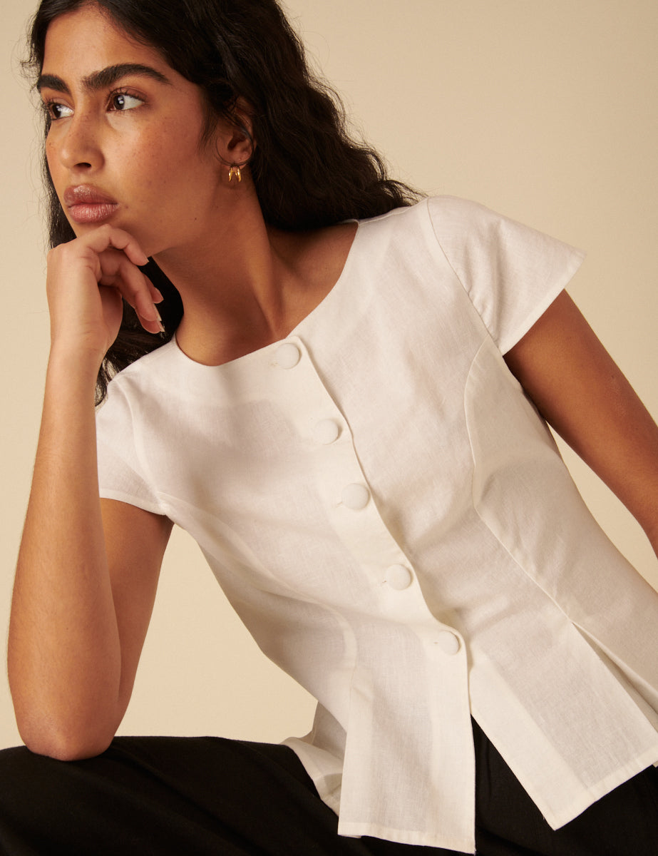 White Tailored Pleated Blouse