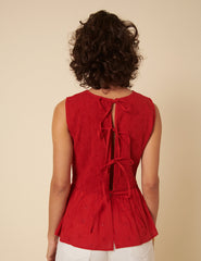 Red Broderie Anglaise Peplum Top