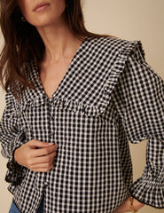 Black Gingham Frill Collar Blouse
