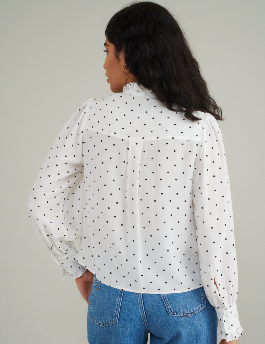 White Polka Dot Frill Blouse