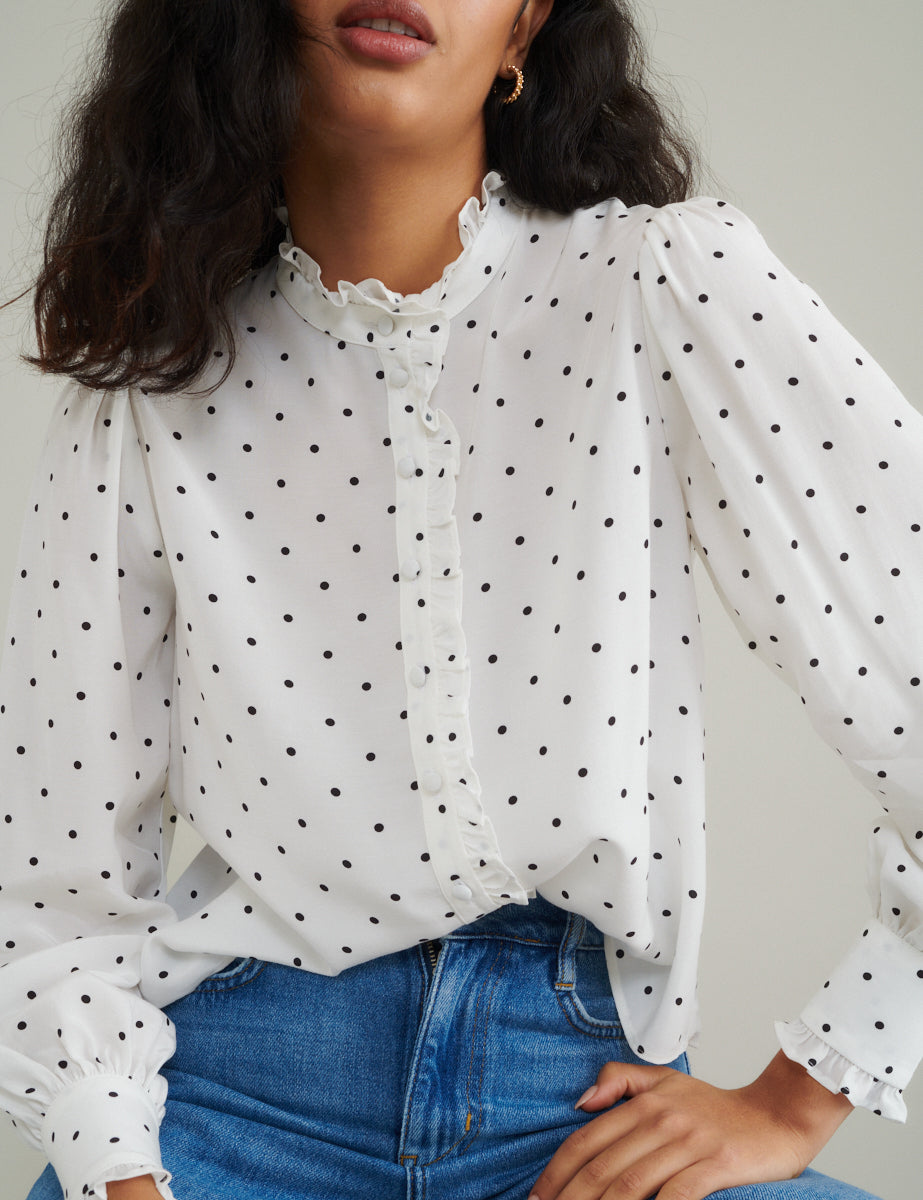 White Polka Dot Frill Blouse