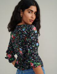 Black Ditsy Floral Blouse