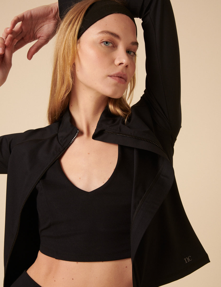 Black Zip Through Active Top