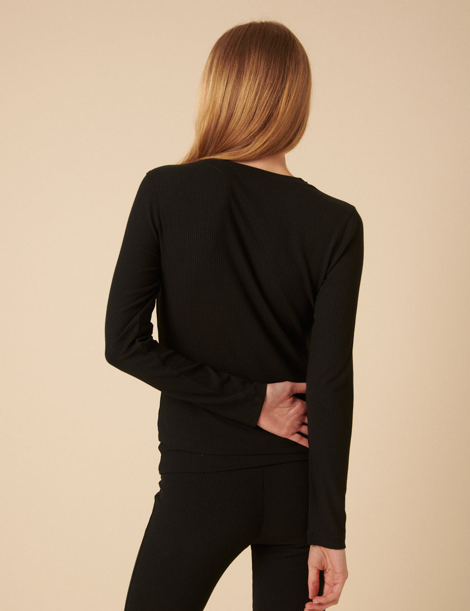 Black Ribbed Long Sleeve T-Shirt