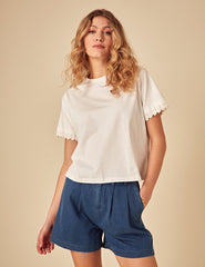 White Crochet Trim T-Shirt
