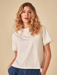 White Crochet Trim T-Shirt