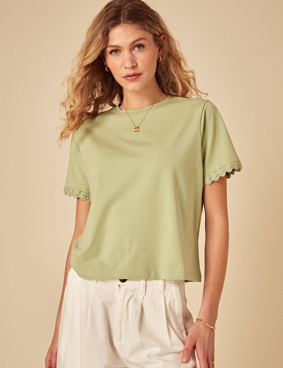 Green Crochet Trim T-Shirt