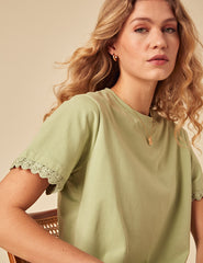 Green Crochet Trim T-Shirt