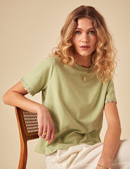 Green Crochet Trim T-Shirt