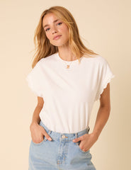 White Crochet Trim Cap Sleeve T-Shirt