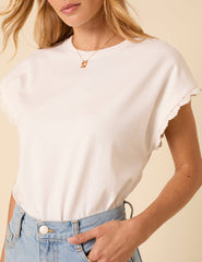 White Crochet Trim Cap Sleeve T-Shirt