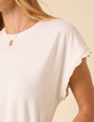 White Crochet Trim Cap Sleeve T-Shirt