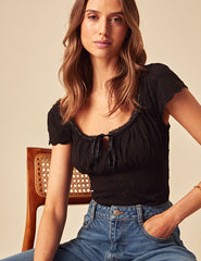 Black Melissa Broderie Jersey Top