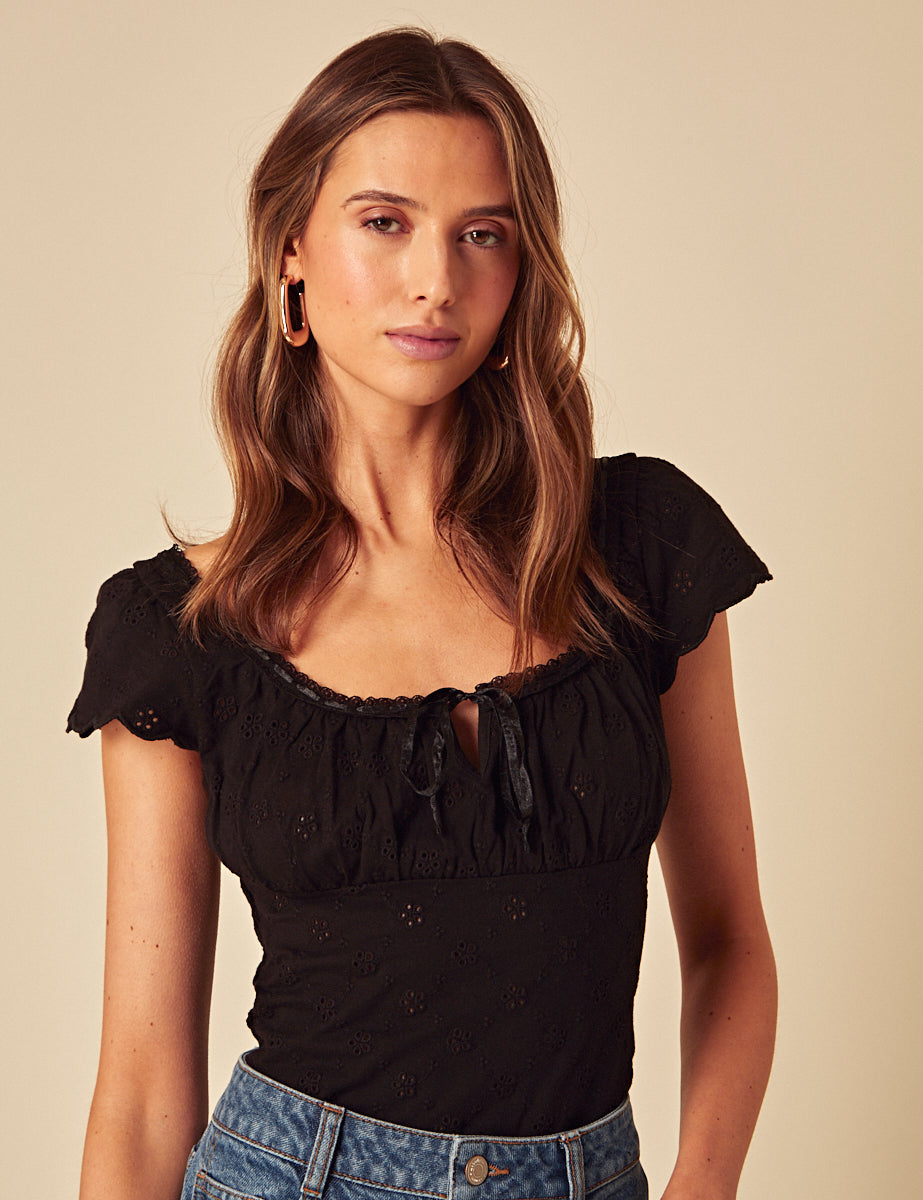 Black Melissa Broderie Jersey Top