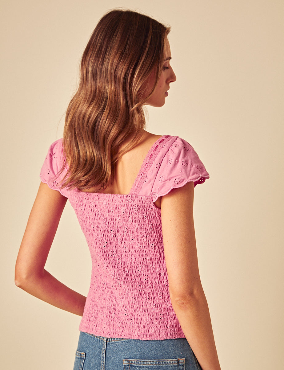 Pink Melissa Broderie Jersey Top
