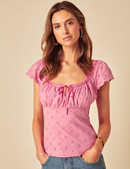 Pink Melissa Broderie Jersey Top