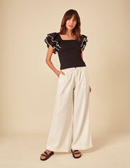 Black Frill Shoulder Top