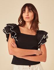 Black Frill Shoulder Top