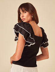 Black Frill Shoulder Top