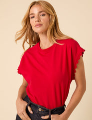 Red Crochet Trim Cap Sleeve T-Shirt