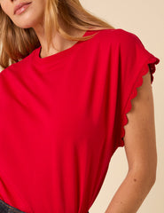 Red Crochet Trim Cap Sleeve T-Shirt