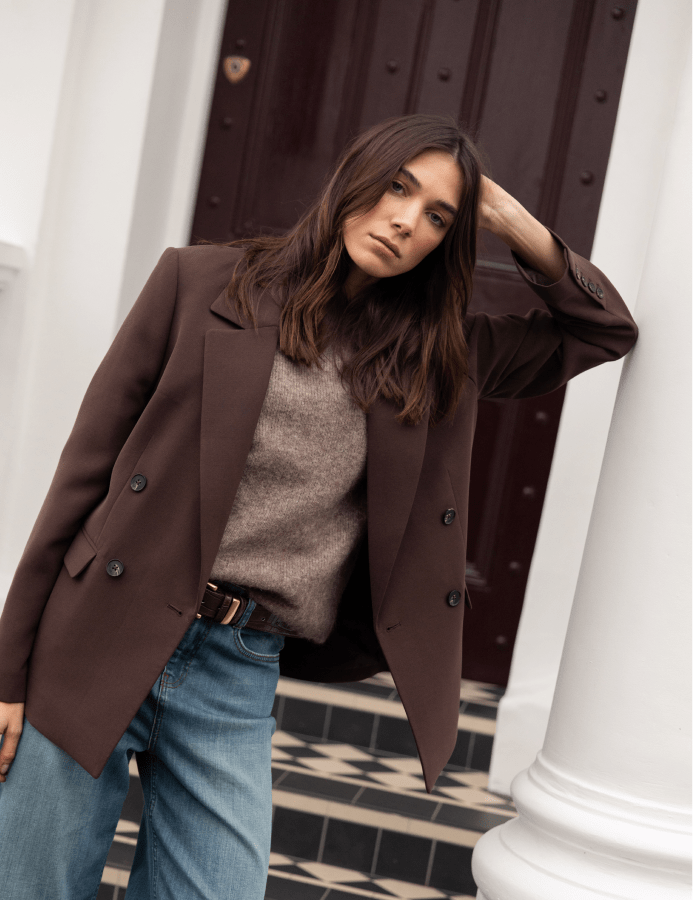 Brown Alpaca Wool Blend Short Sleeve Knitted Top