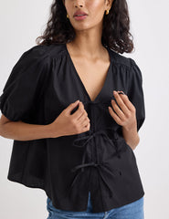 Black Tie Front Bernadetta Blouse
