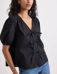 Black Tie Front Bernadetta Blouse