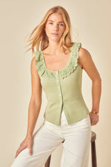 Green Frill Collar Vest Top