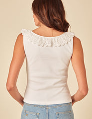 White Frill Collar Vest Top
