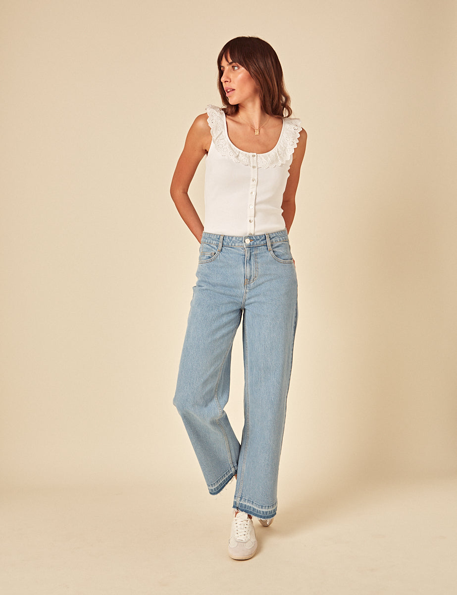 White Frill Collar Vest Top