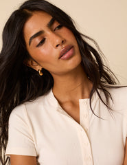 White Ribbed Button Down Jersey Top