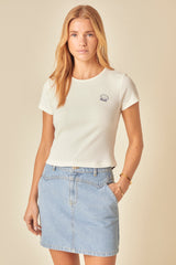 Cream Ribbed Seashell Embroidered Baby T-Shirt