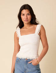 White Shirred Top