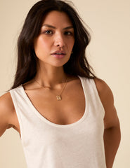 White Linen-blend Scoop Neck Vest Top