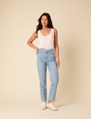 White Linen-blend Scoop Neck Vest Top