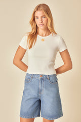 Cream Ribbed Sunshine Embroidered Baby T-Shirt