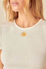 Cream Ribbed Sunshine Embroidered Baby T-Shirt