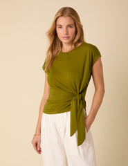 Green Tie Front Jersey Top